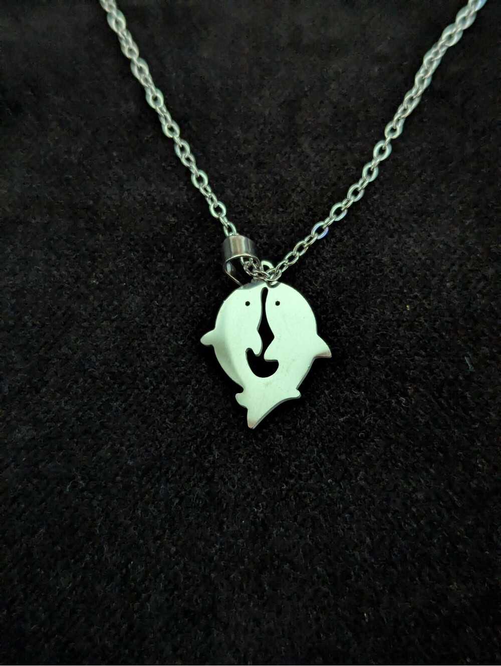 Silver Dolphin Necklace and Earring Jewelry Set Stainless Steel Summer Beach - Picture 3 of 5